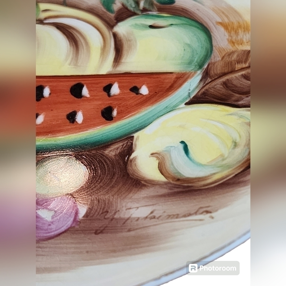 Vintage Hand-Painted ENESCO Fruit Plate Signed by Y. Takimoto Kitchen Decor - Picture 2 of 5
